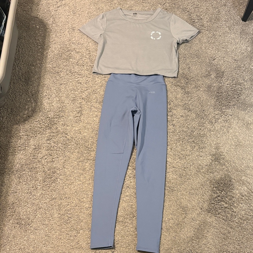 AYBLGray Crop Top and Blue Leggings Set
